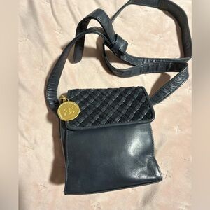 Jay Herbert Small Navy Blue Leather Woven Shoulder Bag